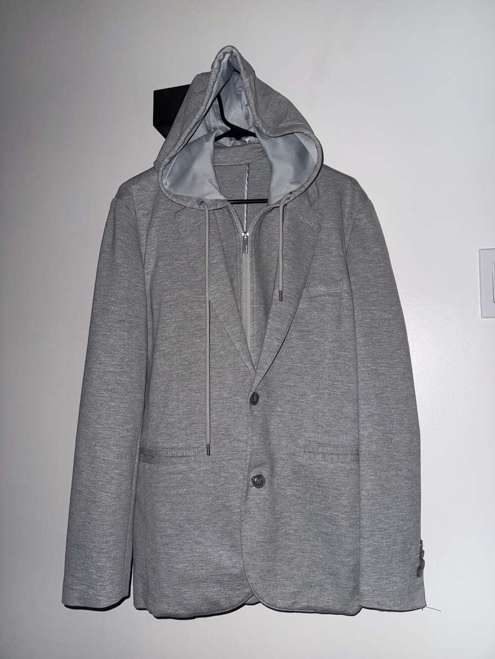 Alfani Men's Grey Hooded Blazer Jacket Size S Rayon Blend Zip Up Hoodie